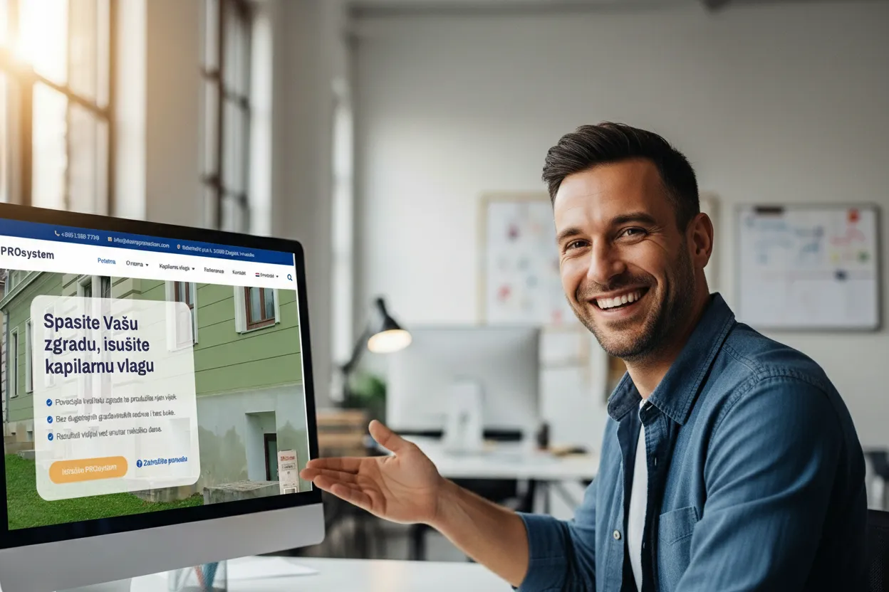 Izrada Web Stranica - sretan poduzetnik uz računalo